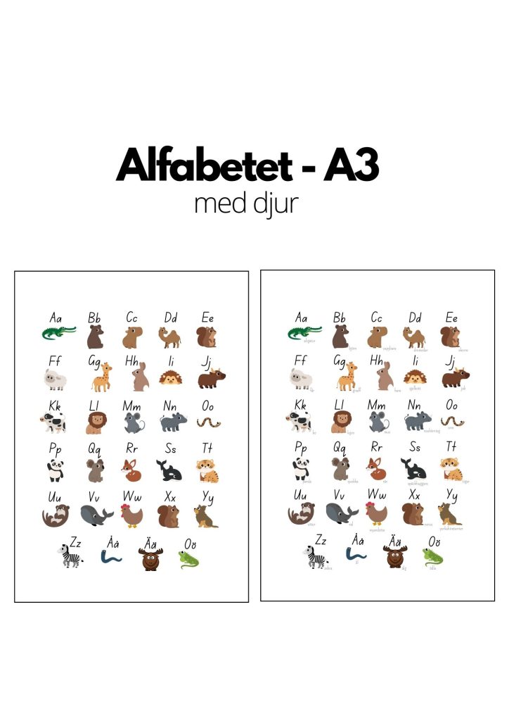 Alfabetet – A3 storlek – med djur