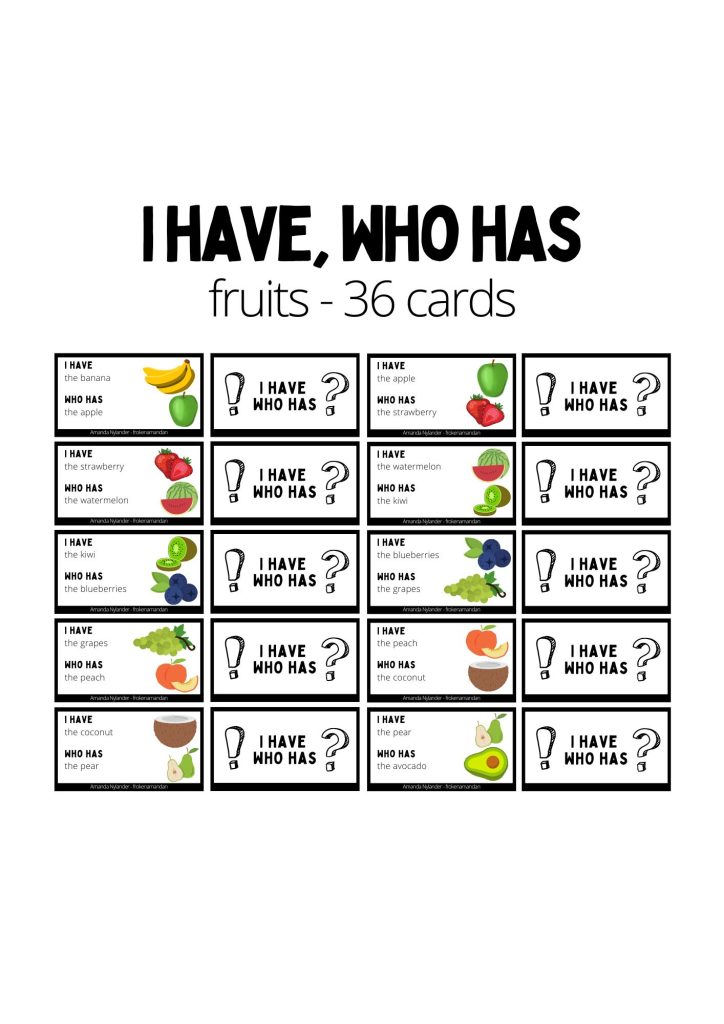 I have, who has domino – fruits 30 cards