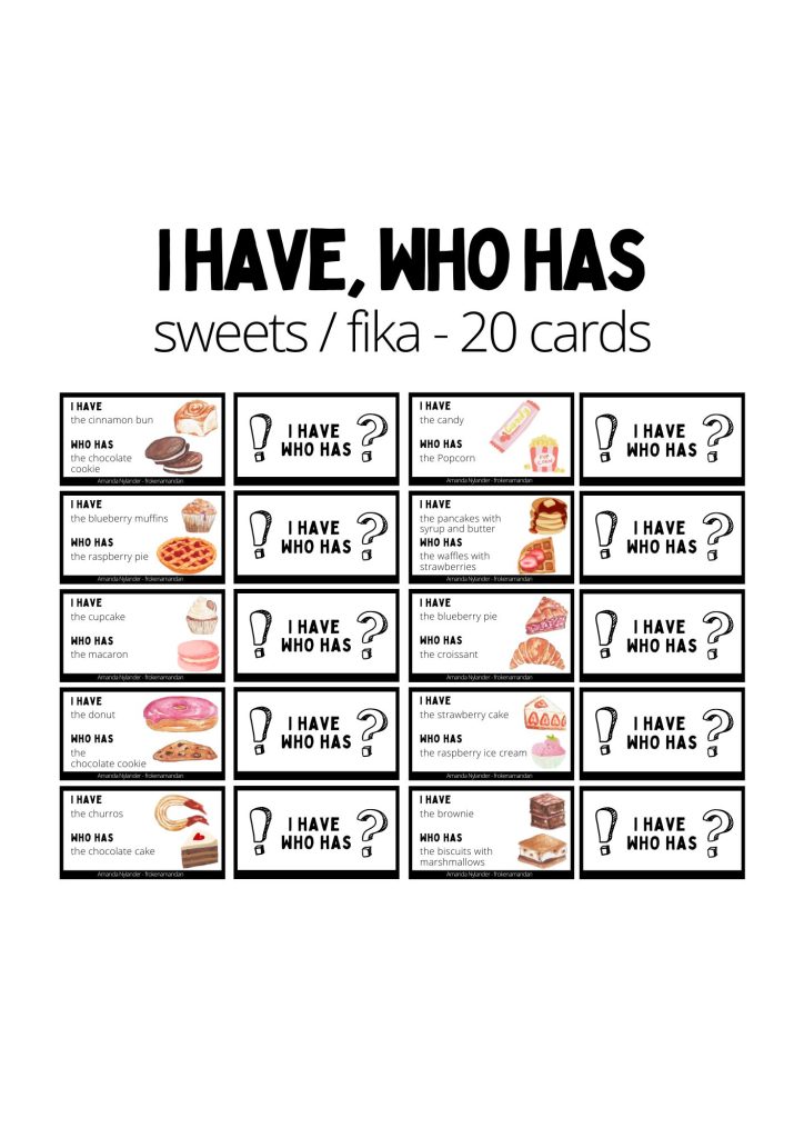 I have, who has domino – sweets / fika 20 cards
