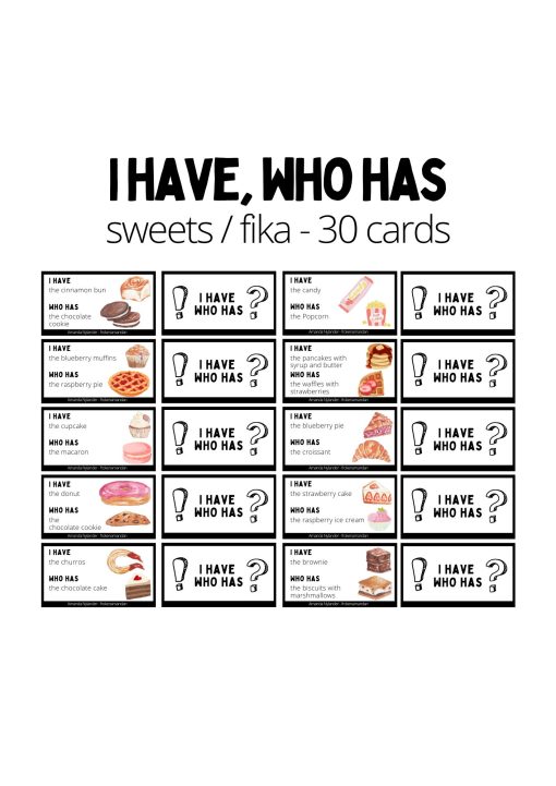 I have, who has domino - sweets / fika 30 cards