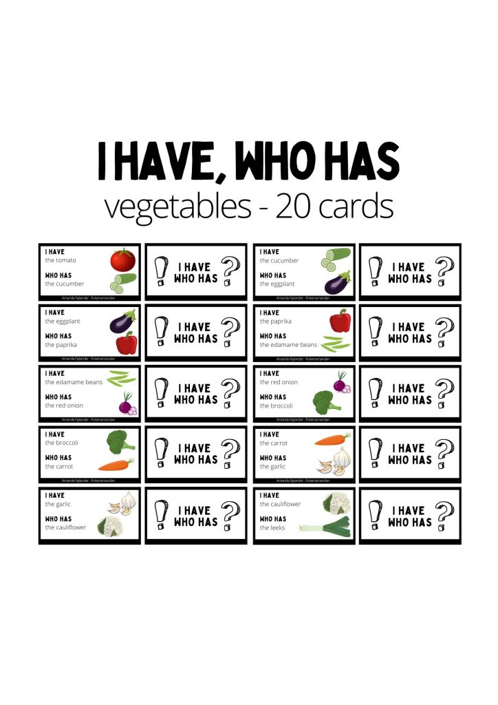 I have, who has domino – vegetables 20 cards