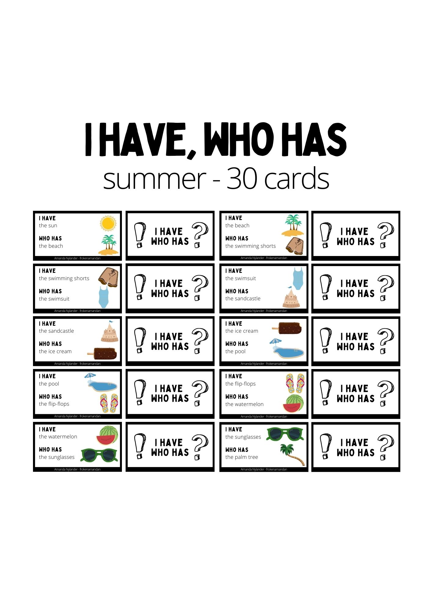 I have, who has domino - summer 30 cards