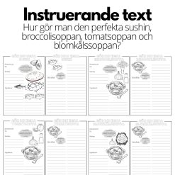 Instruerande text - 4 st olika mallar - sushin, broccolisoppa, tomatsoppa och blomkålssoppa