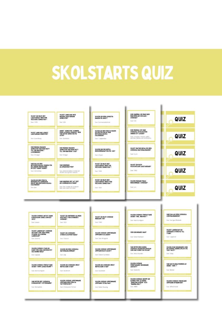 Frågesport – 80 frågor – svensk sommar, skola, företag, författare, geografi, artister etc