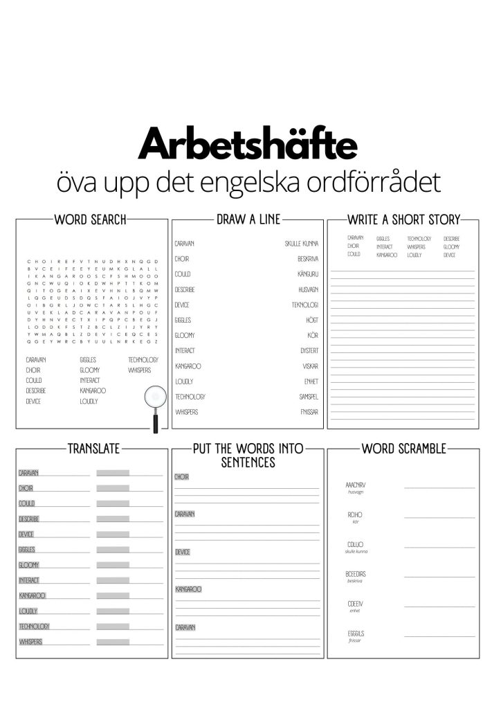 Arbetshäfte 1 – 12 sidor – engelskt ordförråd