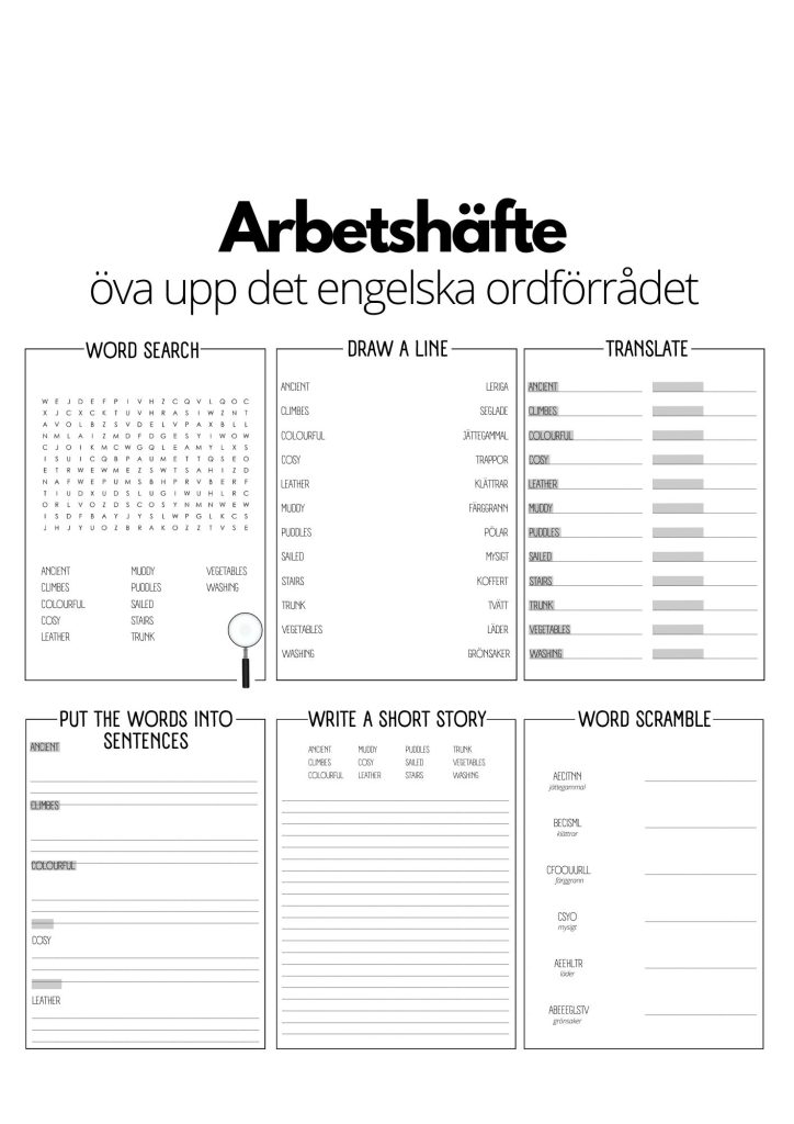 Arbetshäfte 2 – 12 sidor – engelskt ordförråd