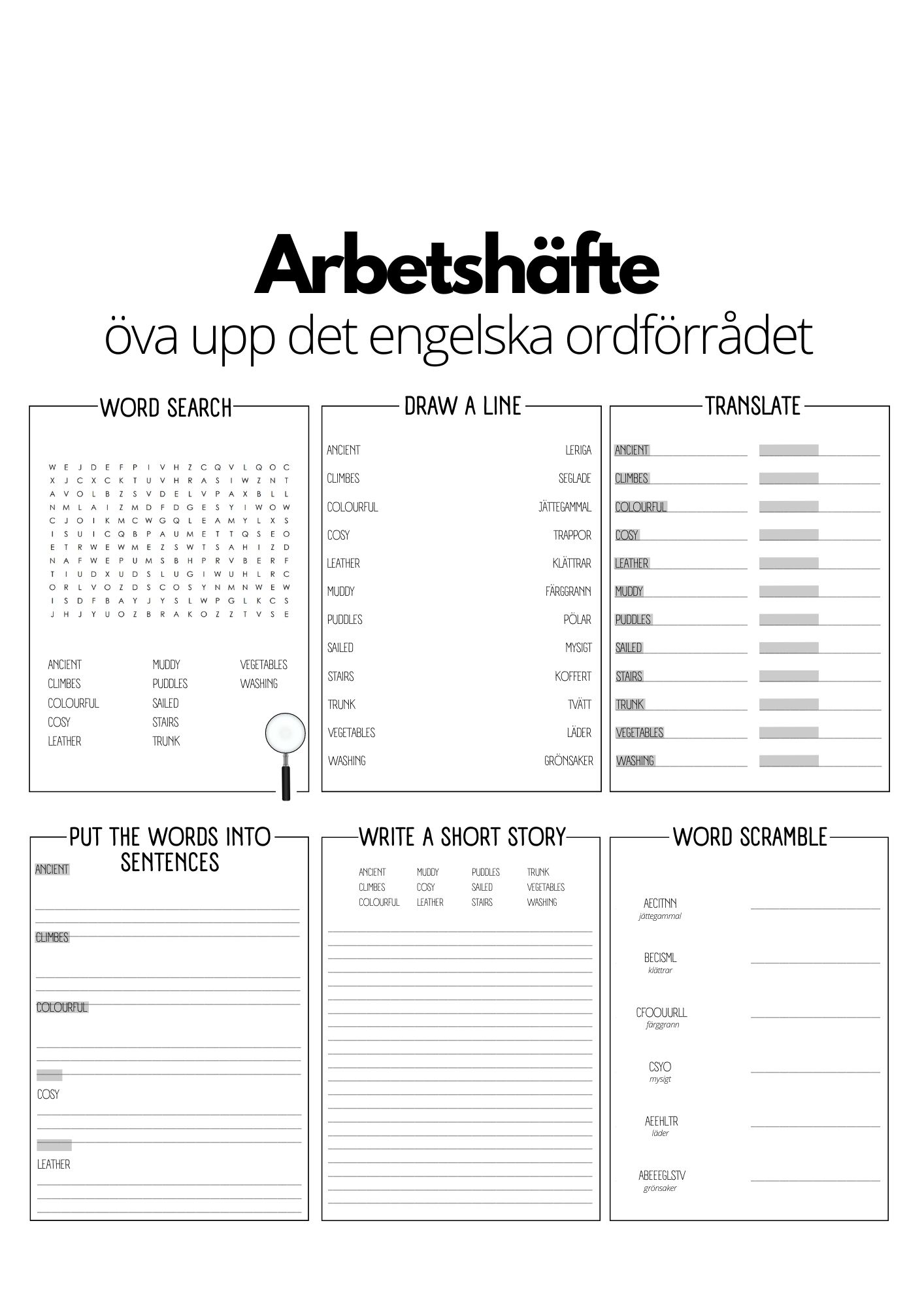 Arbetshäfte 2 - 12 sidor - engelskt ordförråd