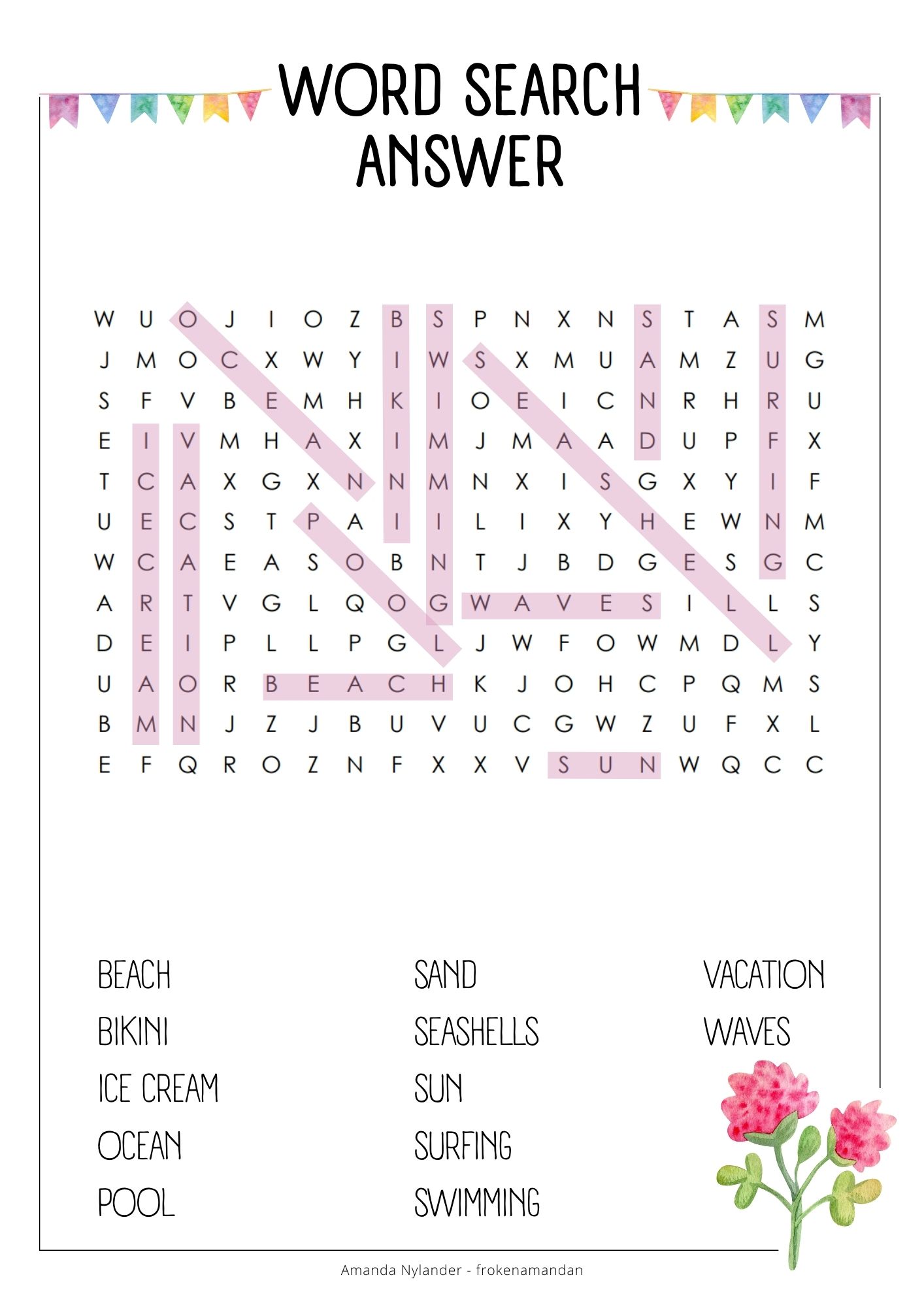 Word searches – 6 pieces – summer edition (+answer)