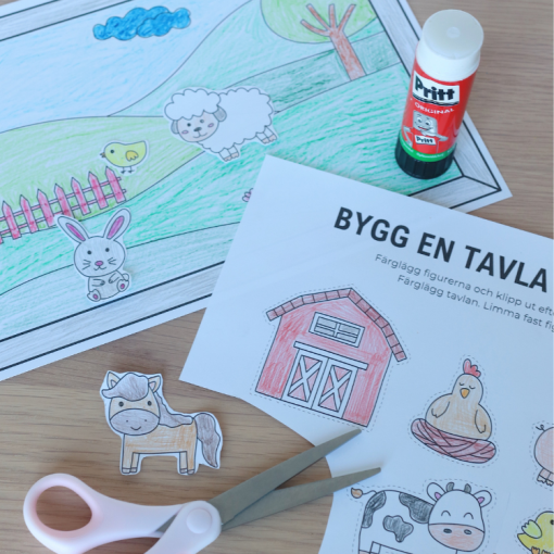 Pyssel: färglägga, klippa och klistra - bondgård