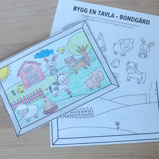 Pyssel: färglägga, klippa och klistra - bondgård