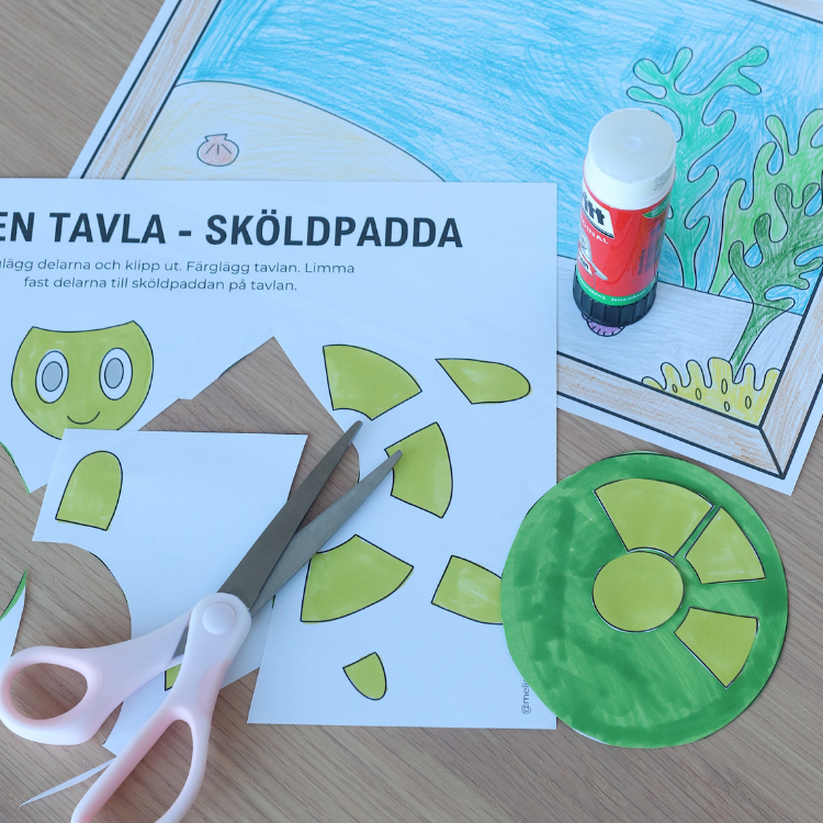 Pyssel: färglägga, klippa och klistra - sköldpadda