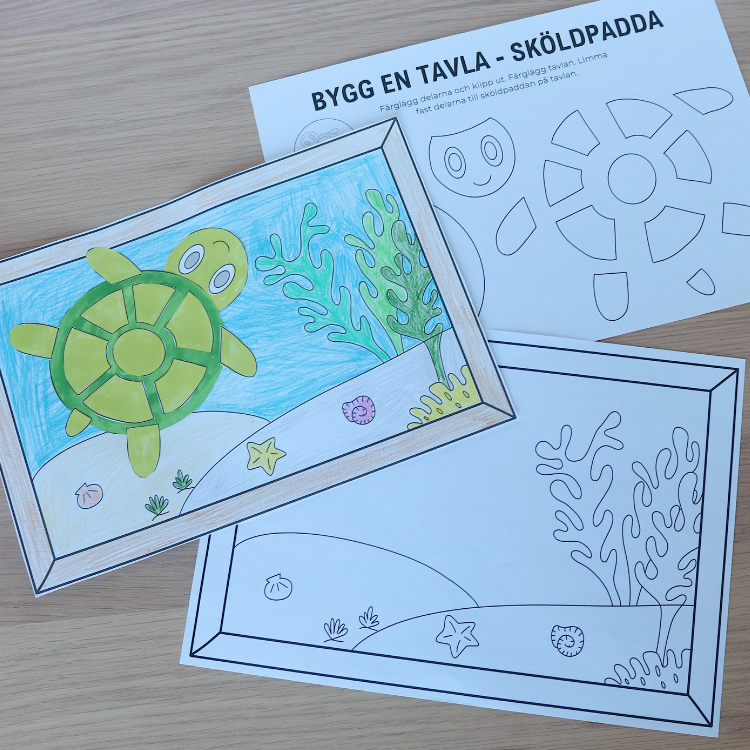 Pyssel: färglägga, klippa och klistra - sköldpadda