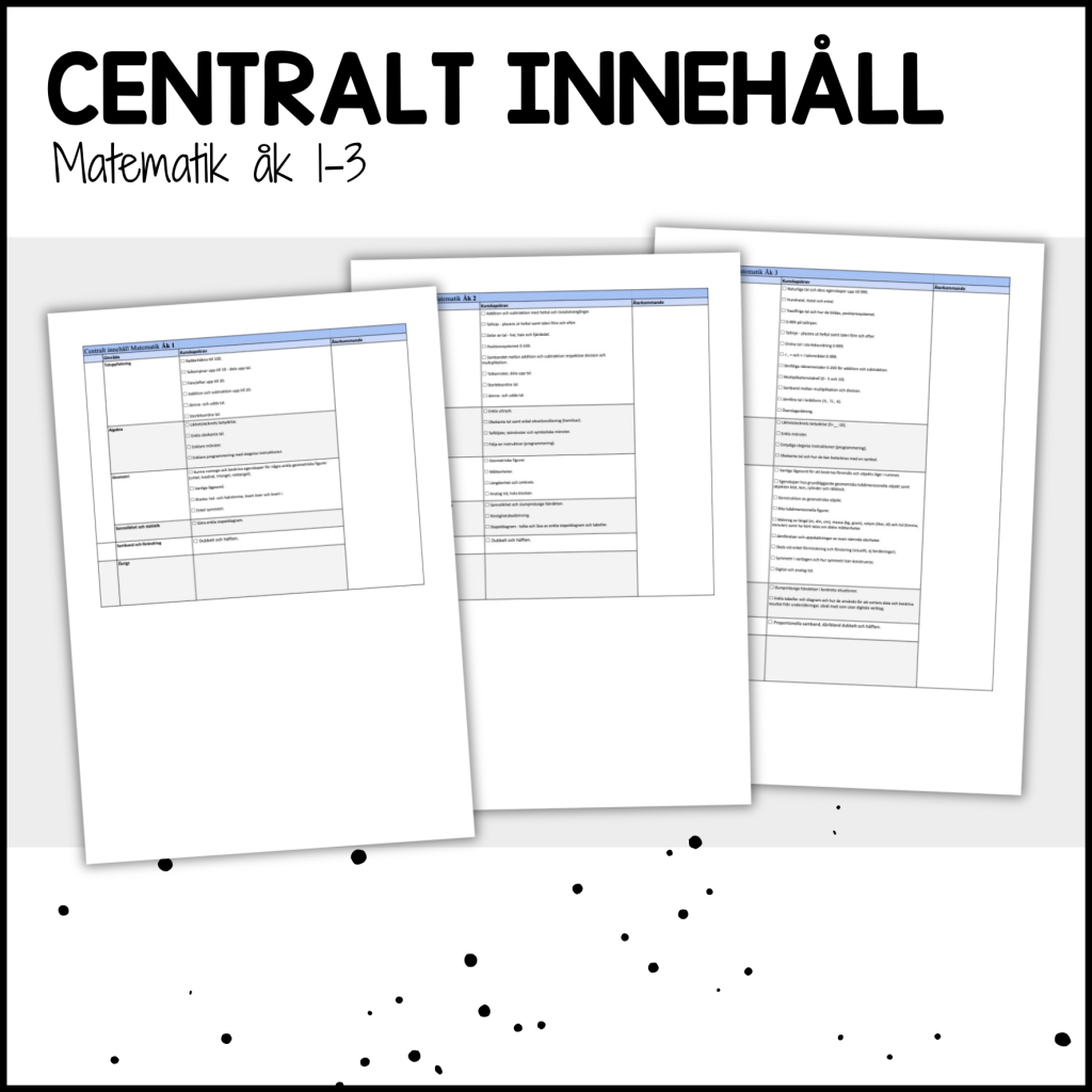 CENTRALT INNEHÅLL: matematik åk 1-3
