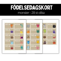 Födelsedagsskylt - monster - 28 st
