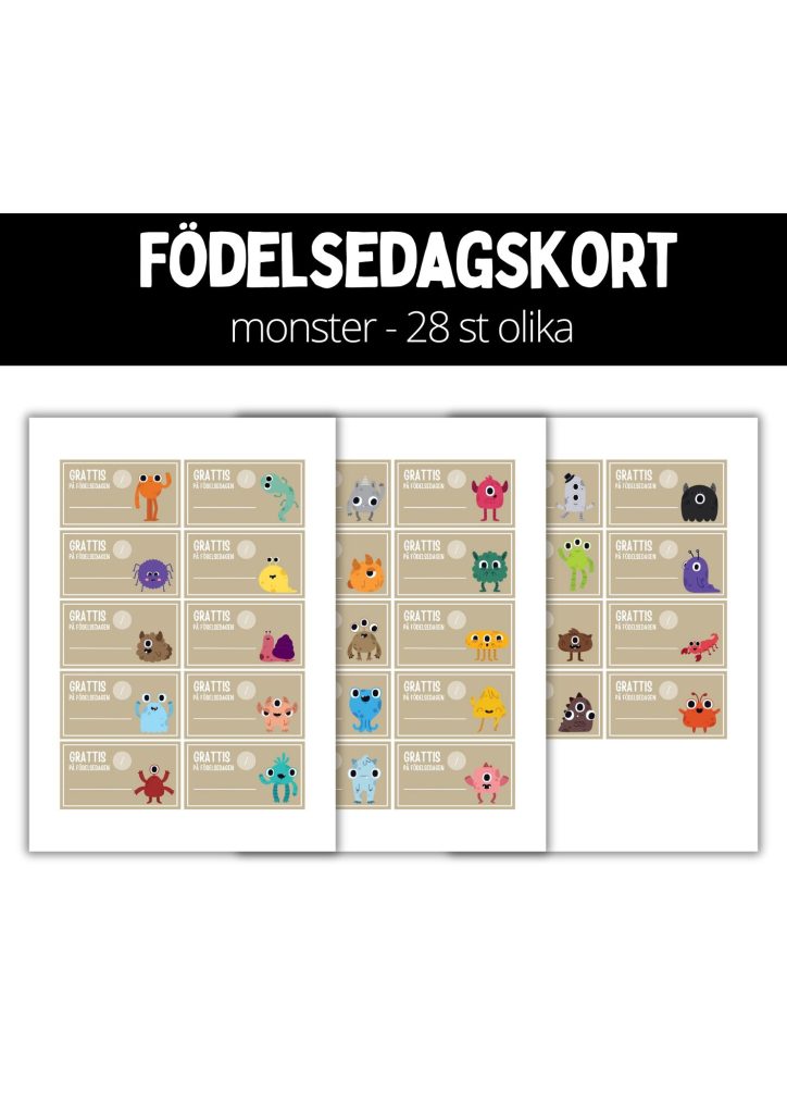Födelsedagsskylt – monster – 28 st