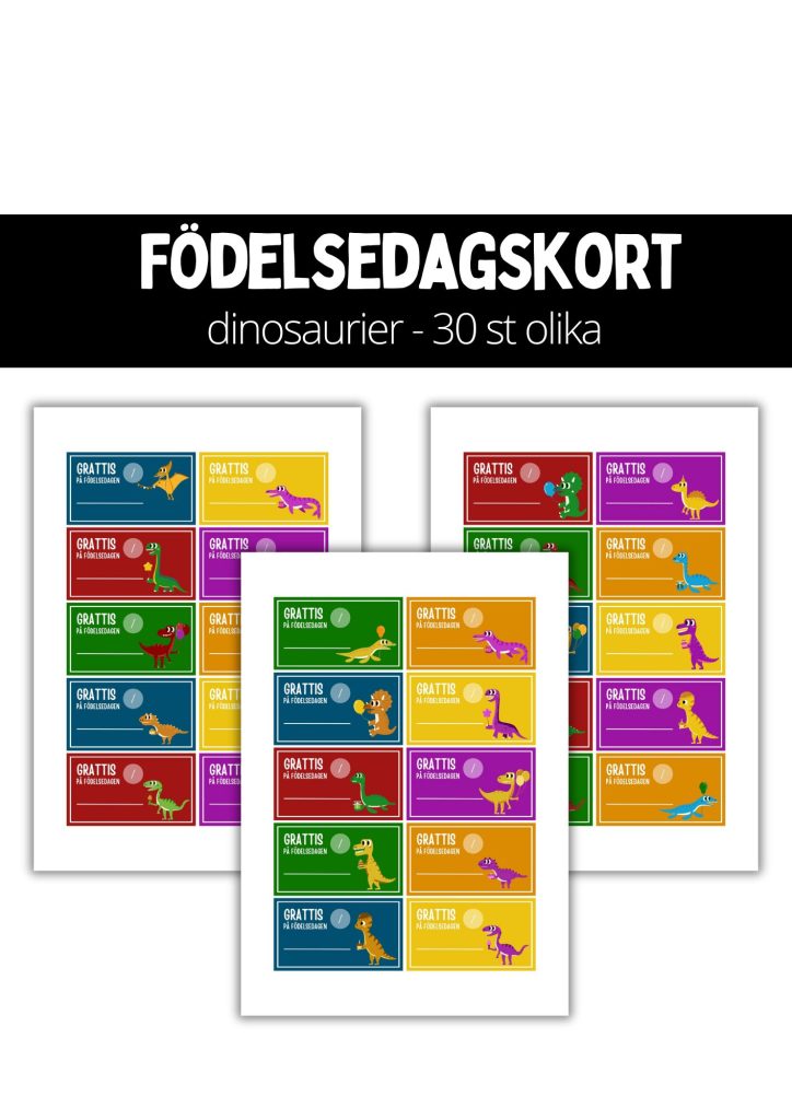 Födelsedagsskylt – dinosaurier – 30 st
