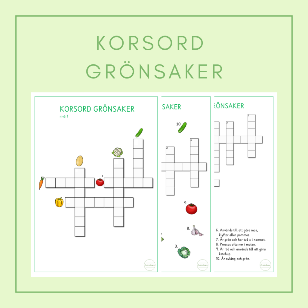 Korsord grönsaker i tre nivåer.