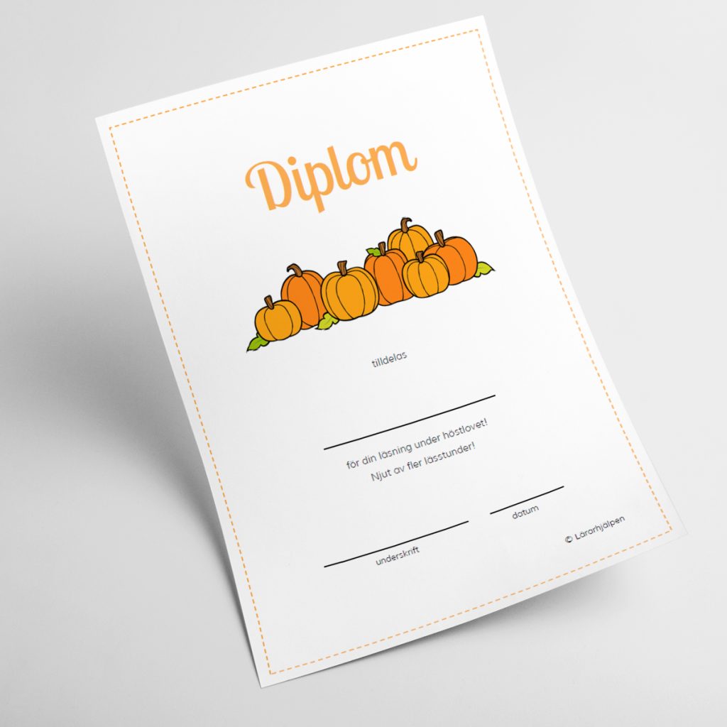 Diplom höstlovsbingo/läslovsbingo