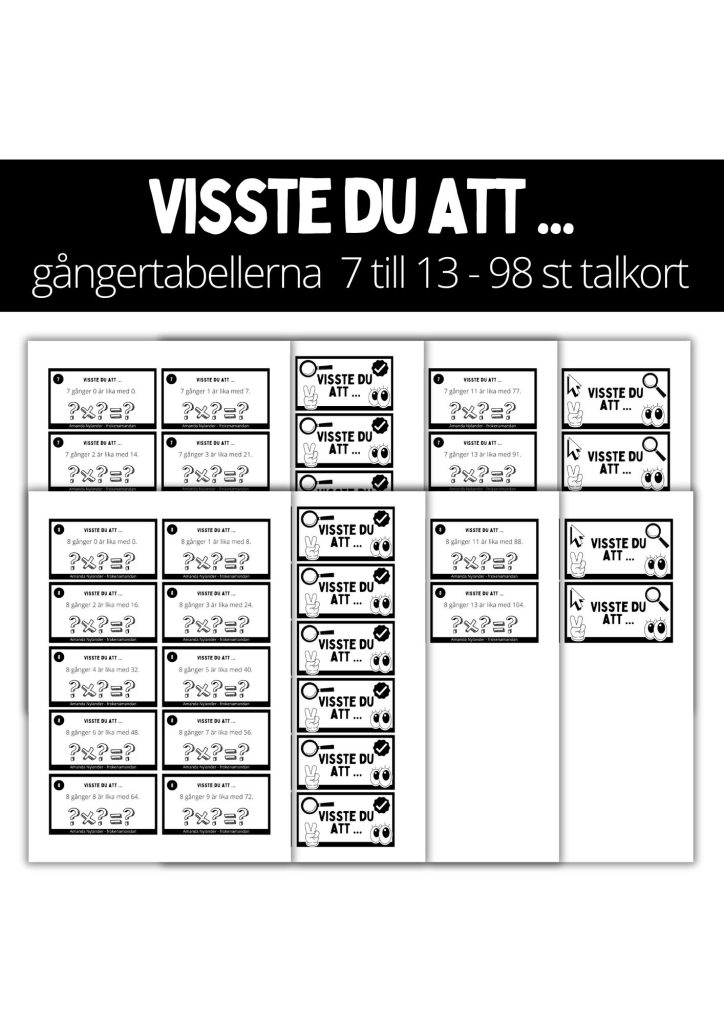 Visste du att … 98 talkort (Matematik – gångertabellerna 7 – 13)