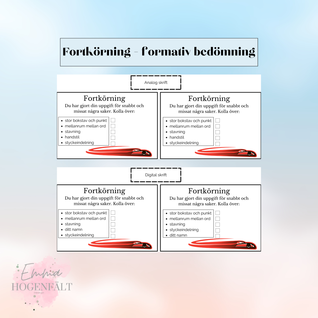 Fortkörning – formativ bedömning (redigerbar)
