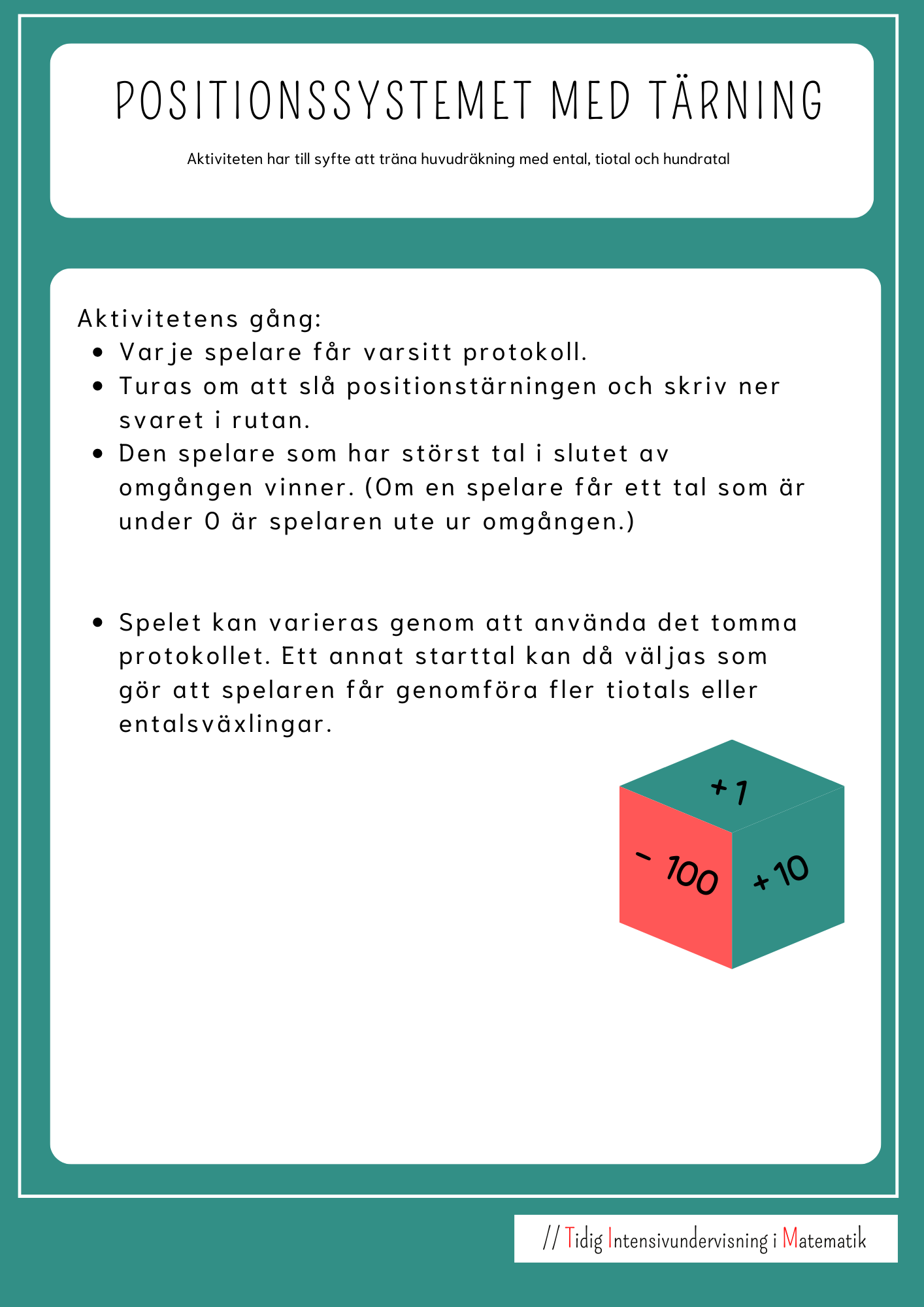 Mattespel Positionssystemet med tärning