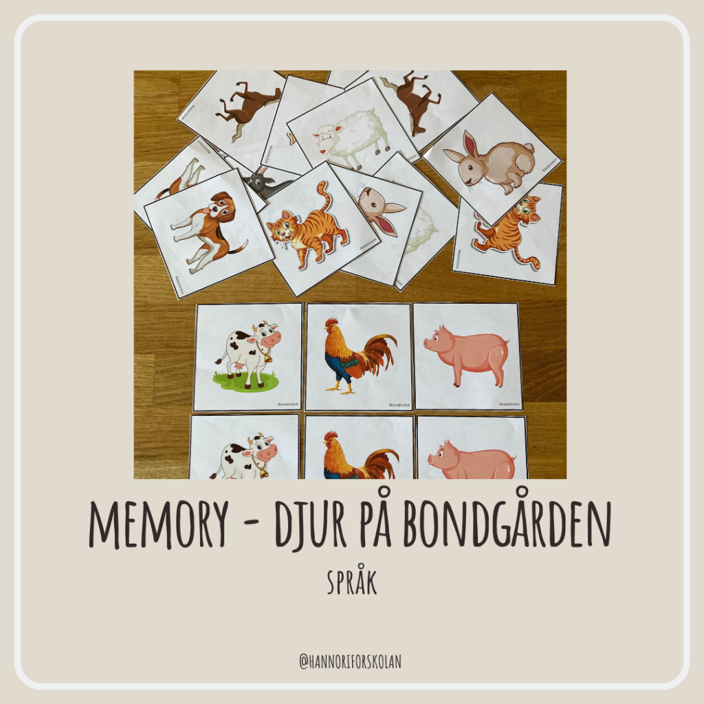 Memory – djur på bondgården (10x10cm)