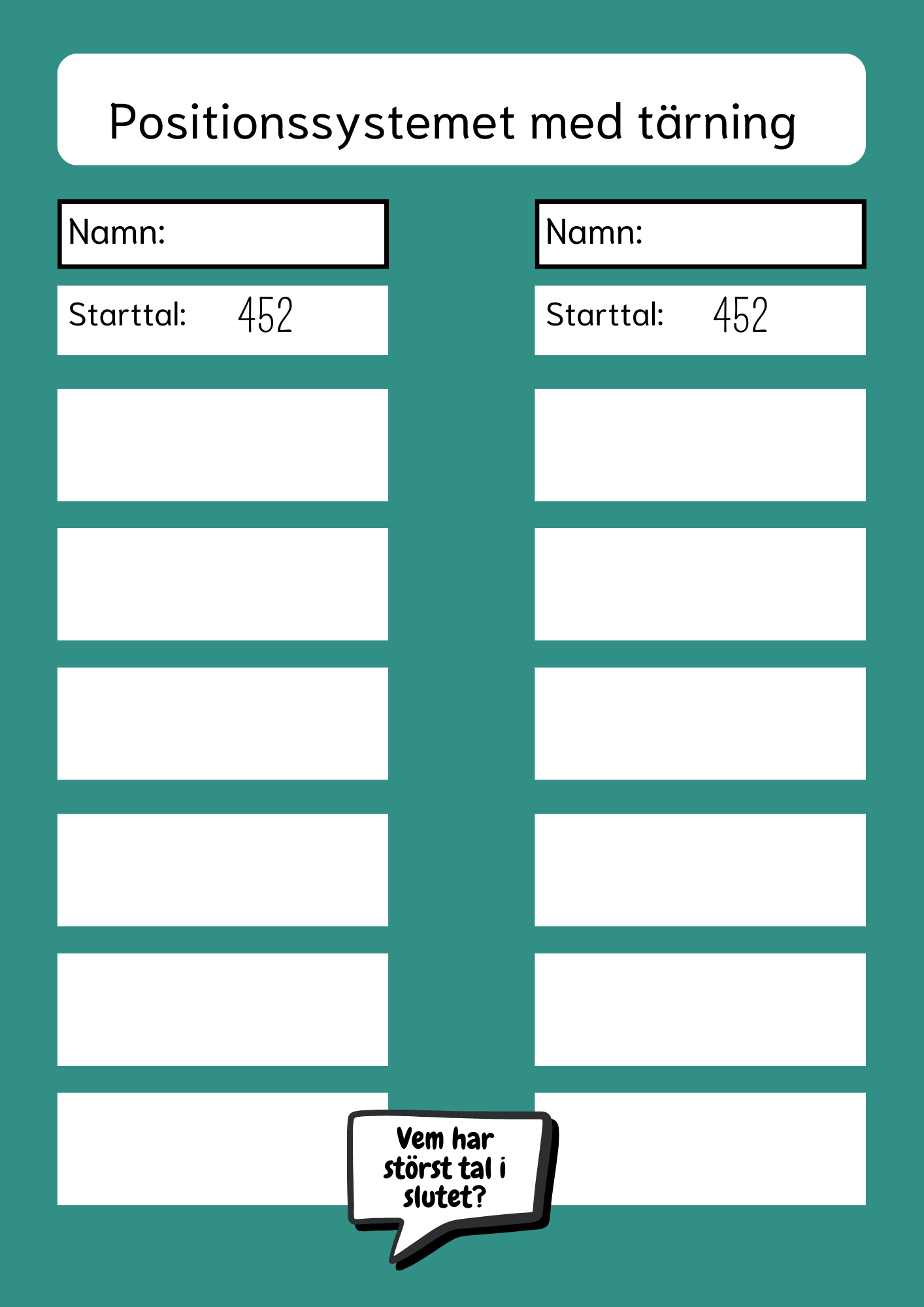 Mattespel Positionssystemet med tärning