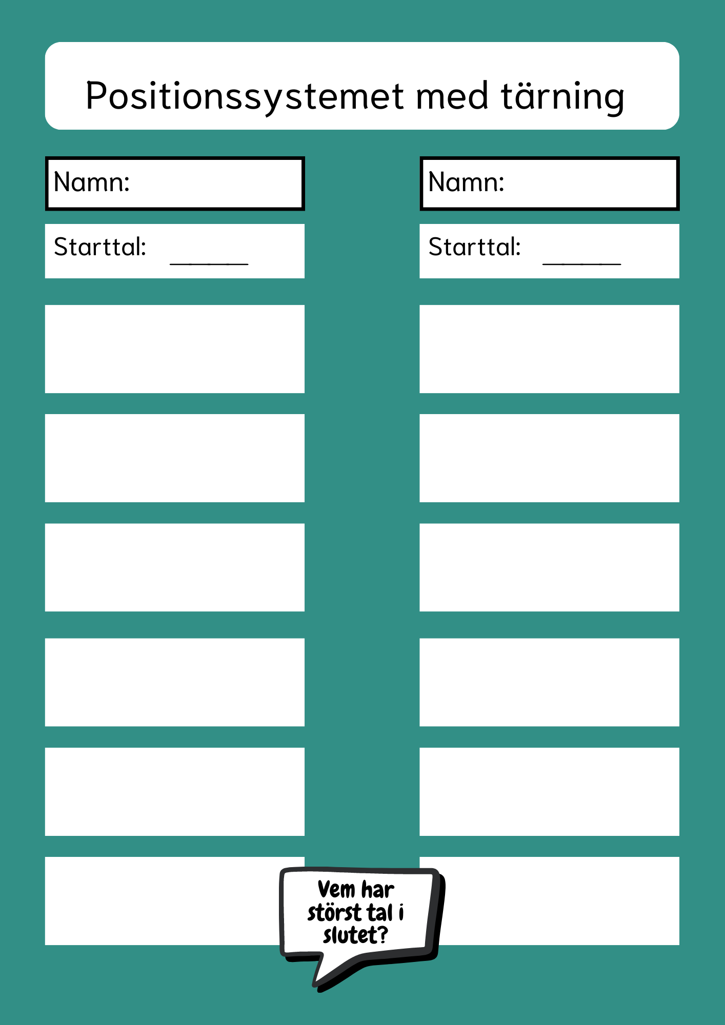 Mattespel Positionssystemet med tärning
