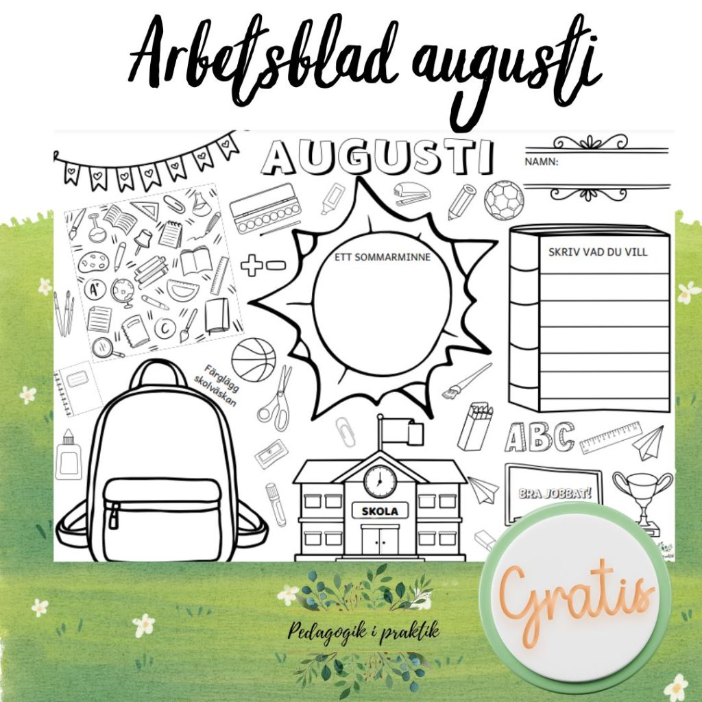 Arbetsblad för månaden augusti