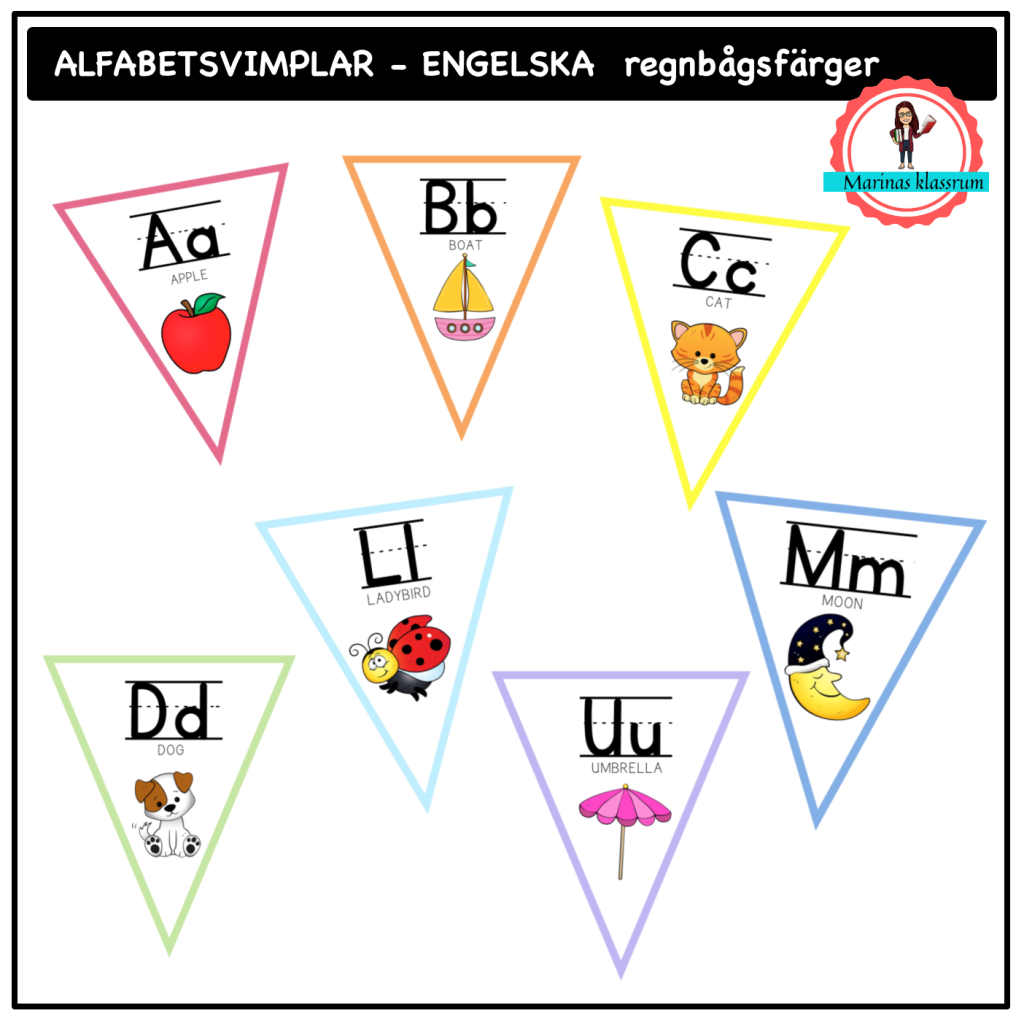 Alfabetsvimplar in English – regnbågsfärger