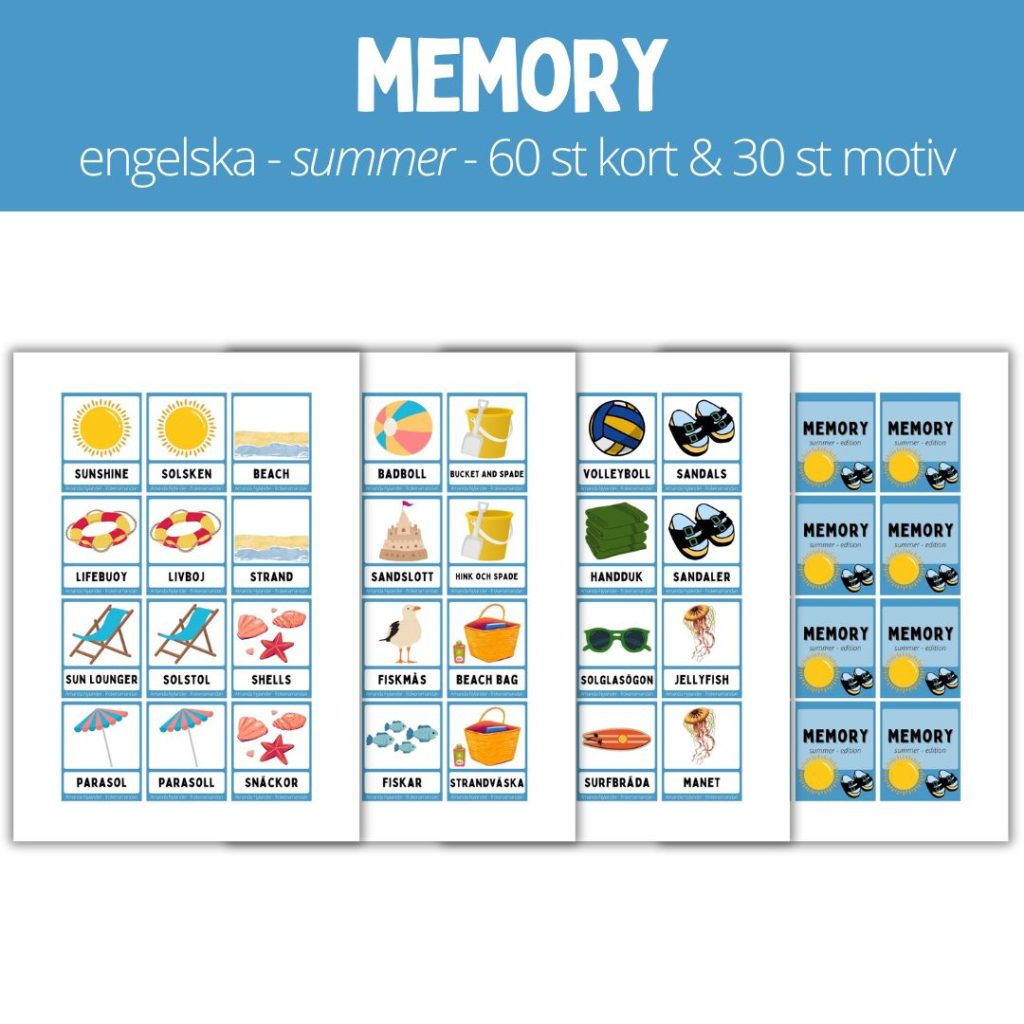 Memory – summer – 60 st kort & 30 st motiv
