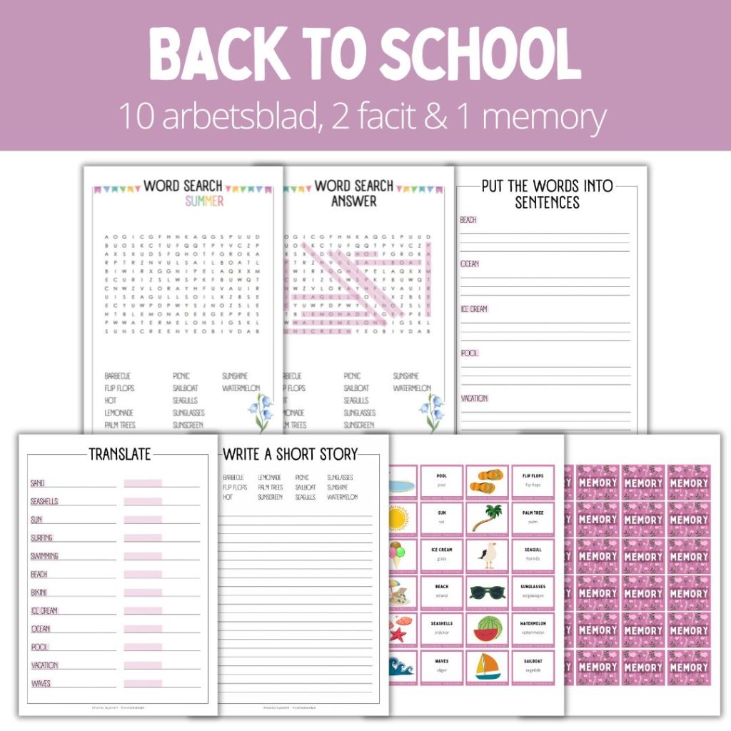 Back to school 1 – 10 sidor – engelskt ordförråd – summer edition