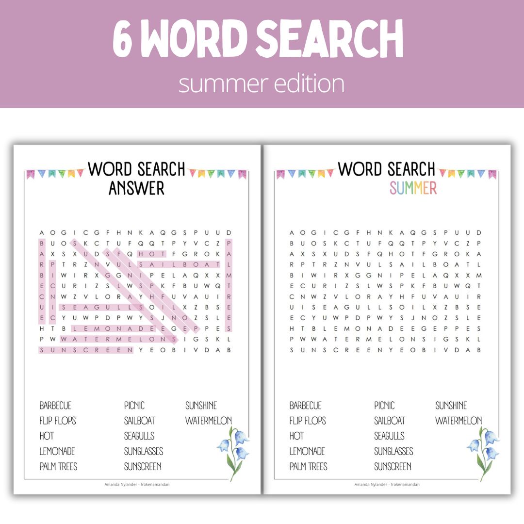 Word searches – 6 pieces – summer edition (+answer)