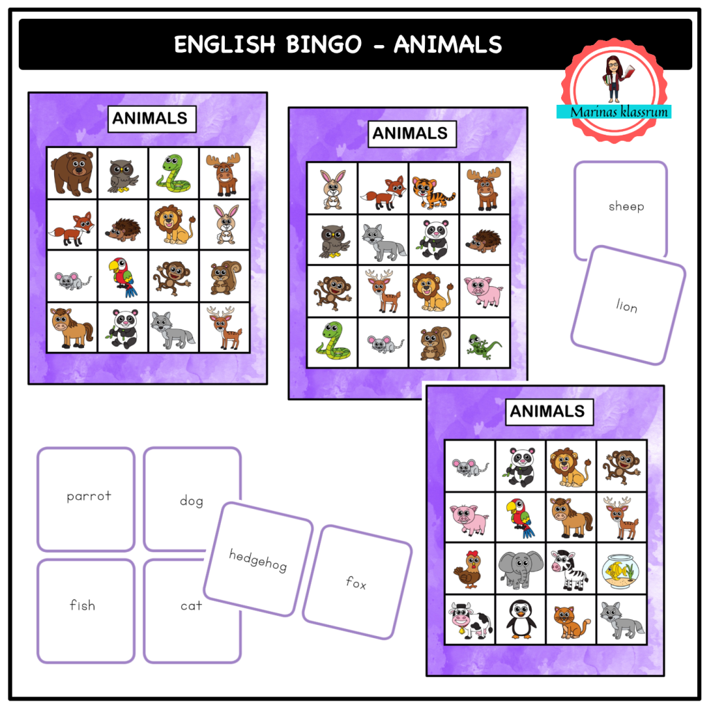 English bingo – animals