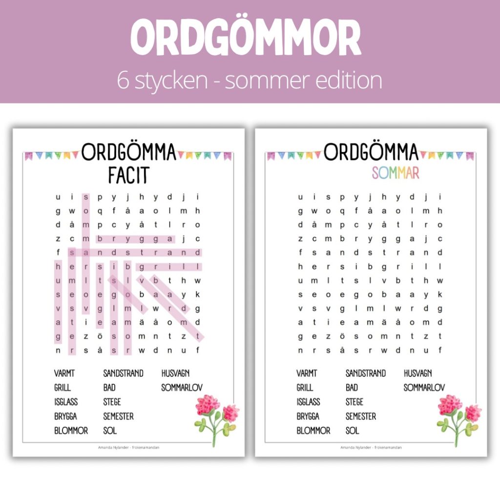 Ordgömmor – 6 stycken – sommar edition (+facit)