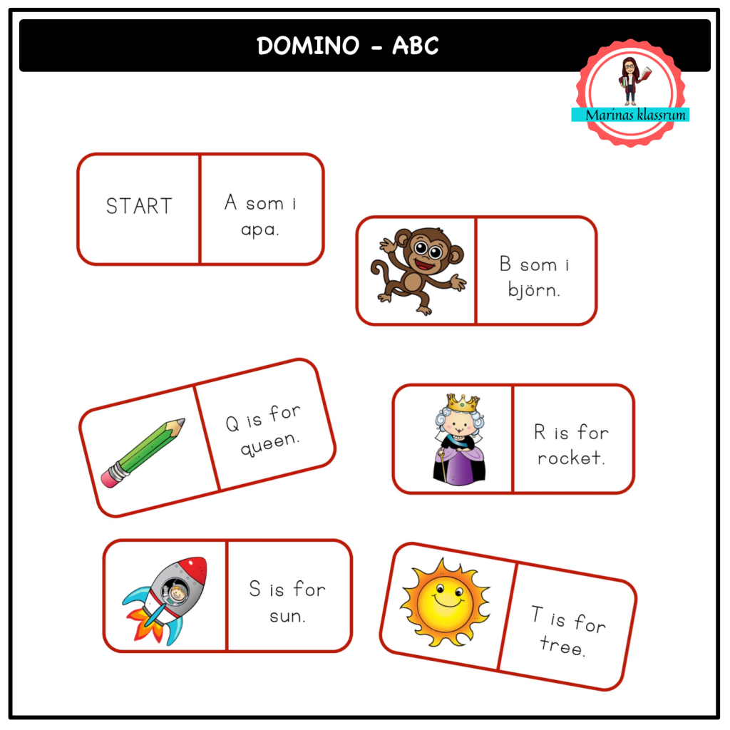 Läsdomino engelska + svenska – ABC