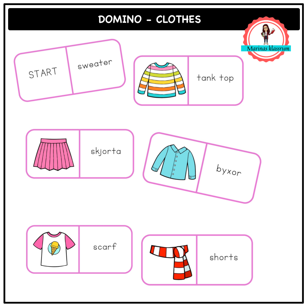 Läsdomino engelska + svenska – kläder