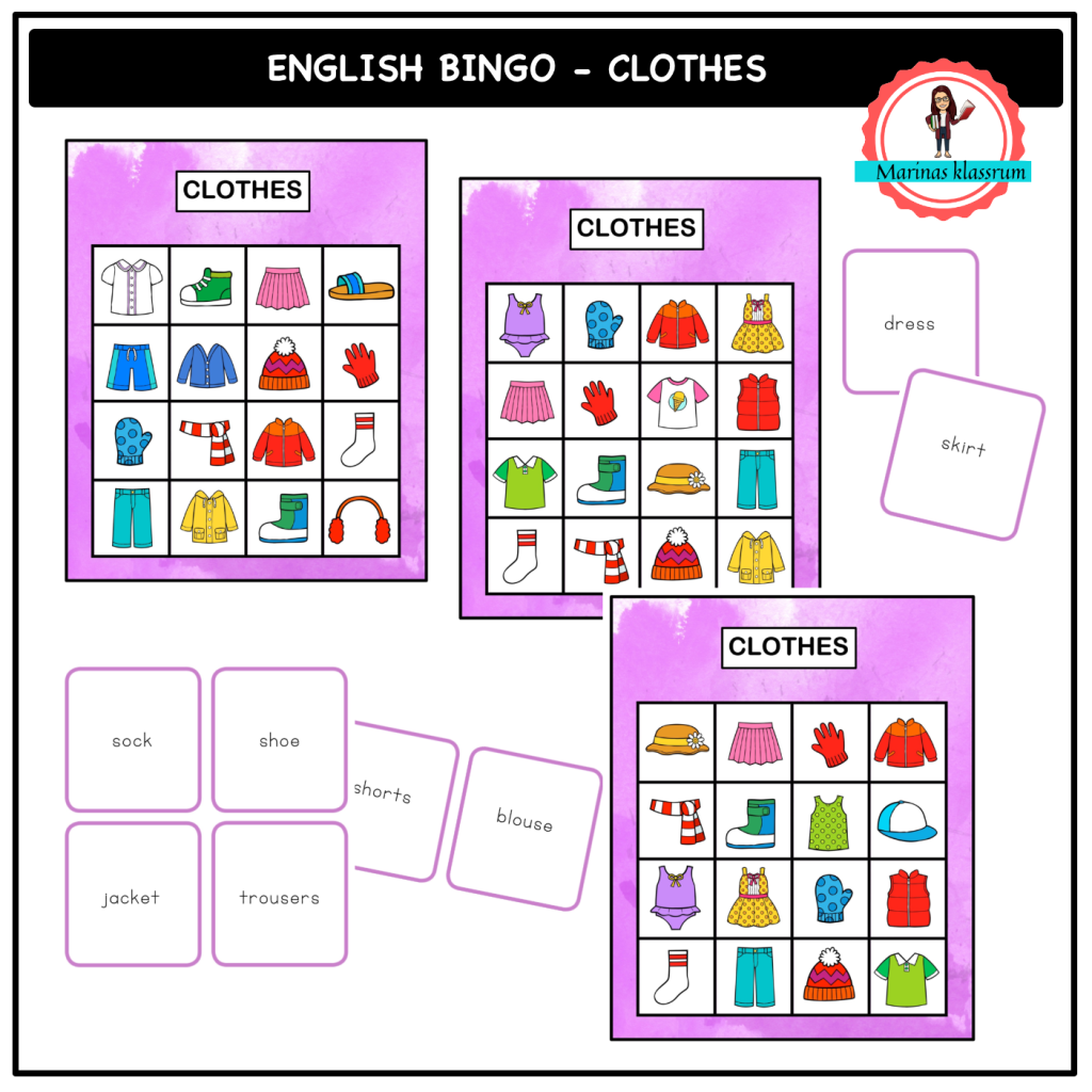 English bingo – clothes