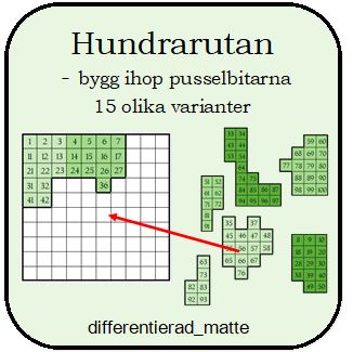 Hundrarutan – bygg ihop pusselbitarna, 15 olika