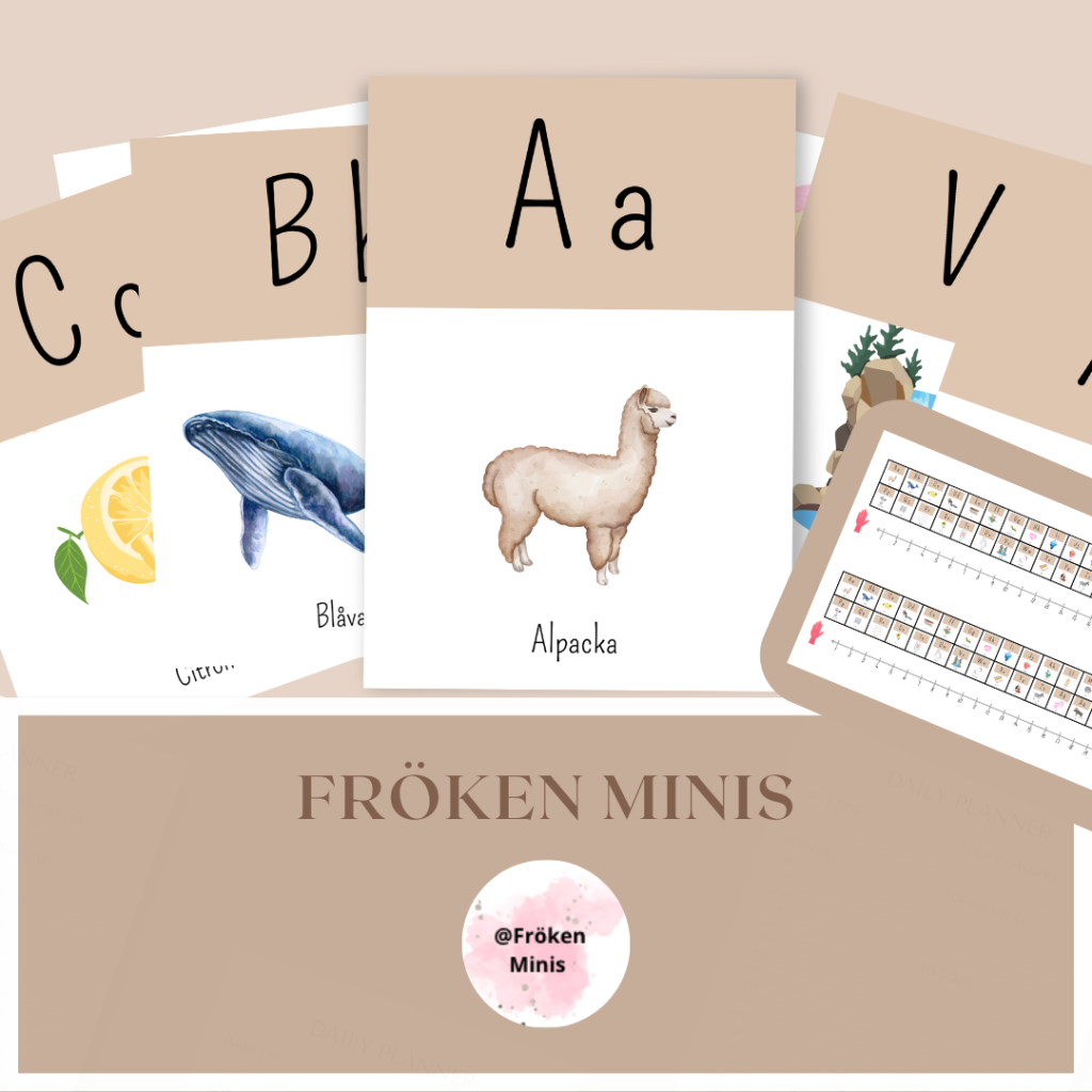 Väggalfabet och bänkhjälp Brun