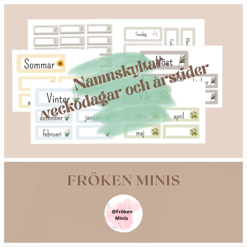 Skyltar: Namnetiketter, årstider, veckodagar