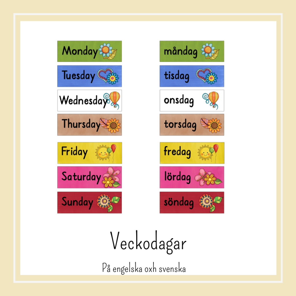 Veckodagar på engelska och svenska