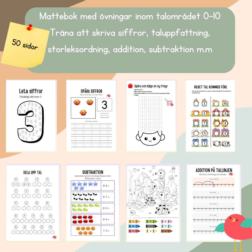 Mattebok 50 sidor övningar inom talområdet 0-10