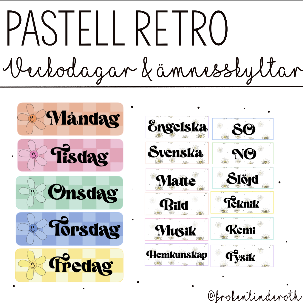 Pastell retro – veckodagar och ämnesskyltar