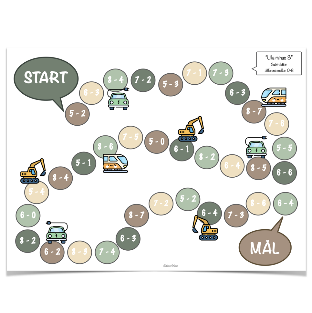 Mattespel – ”Lilla minus 3” – Tema: Fordon