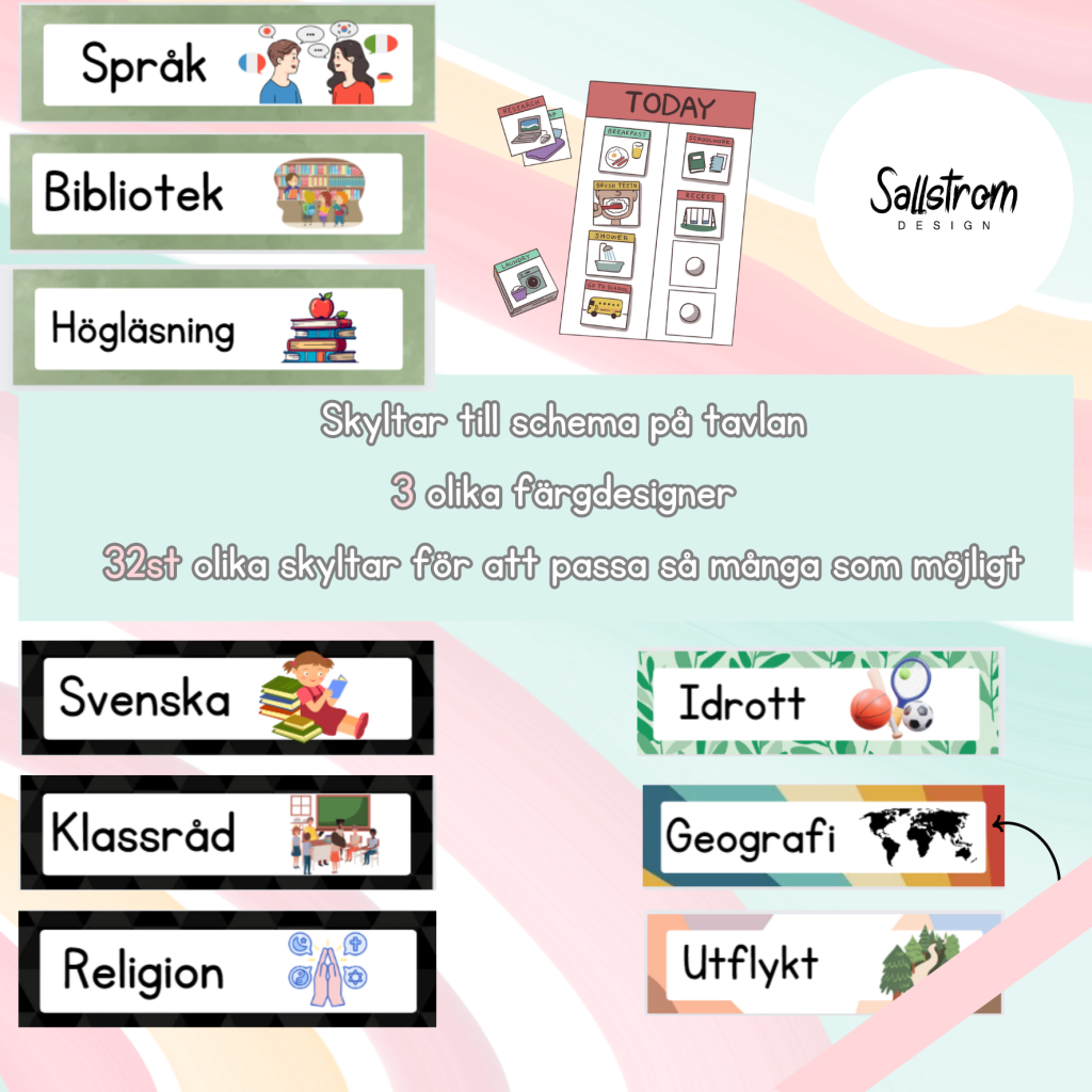 Skyltar till schema på tavlan