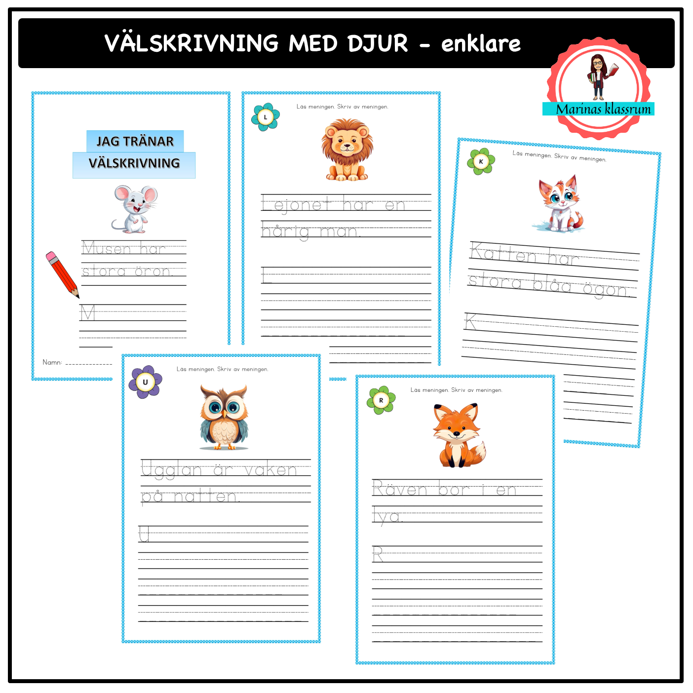 Jag tränar välskrivning med djur - enklare