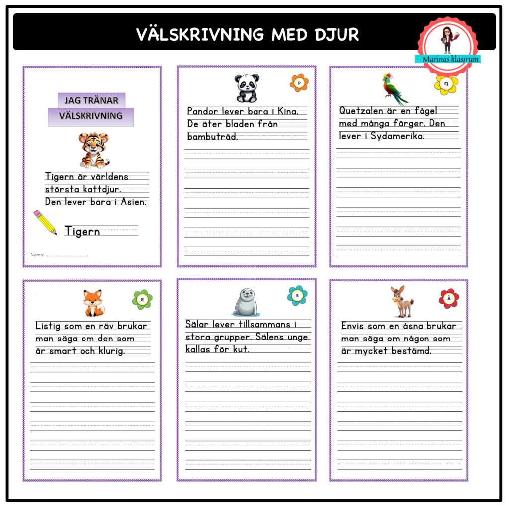 Jag tränar välskrivning med djur