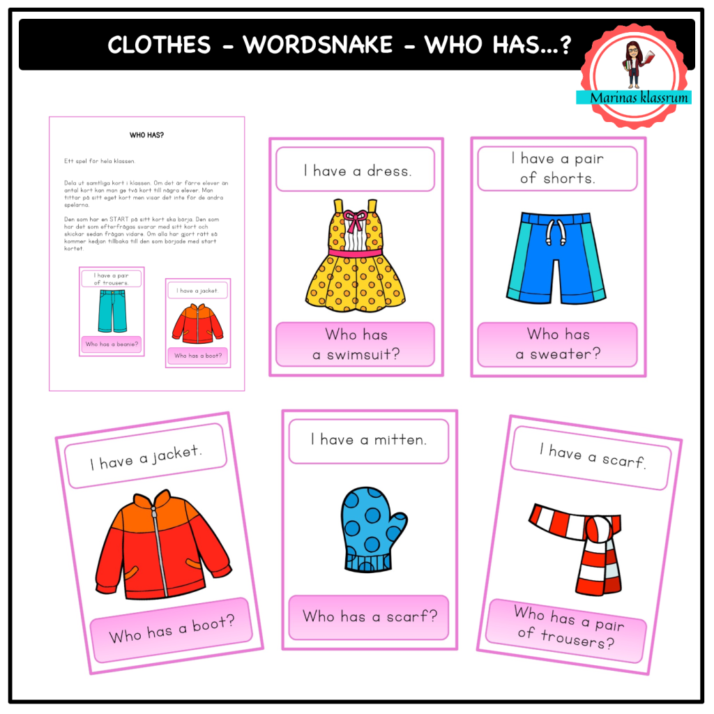 Wordsnake – Who has? – clothes