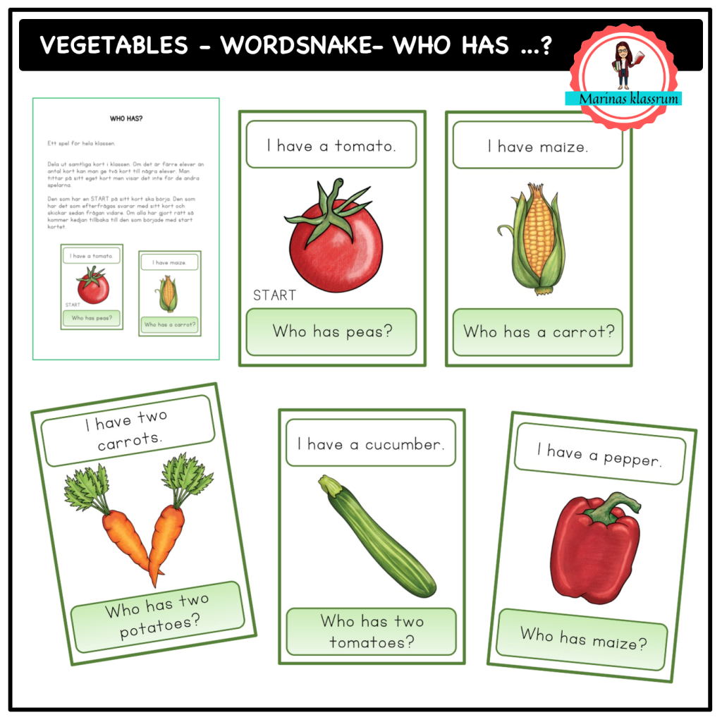 Wordsnake – Who has? – vegetables